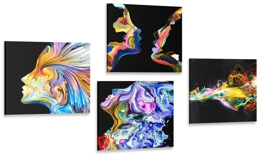 Set obrazov farebná abstrakcia na čiernom pozadí Varianta: 4x 60x60
