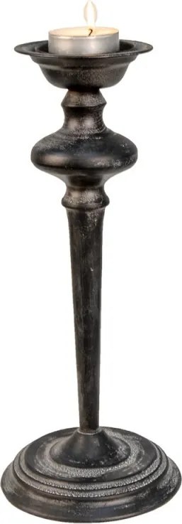 Kovový čierny svietnik s patinou Dianna - Ø 16*38 cm