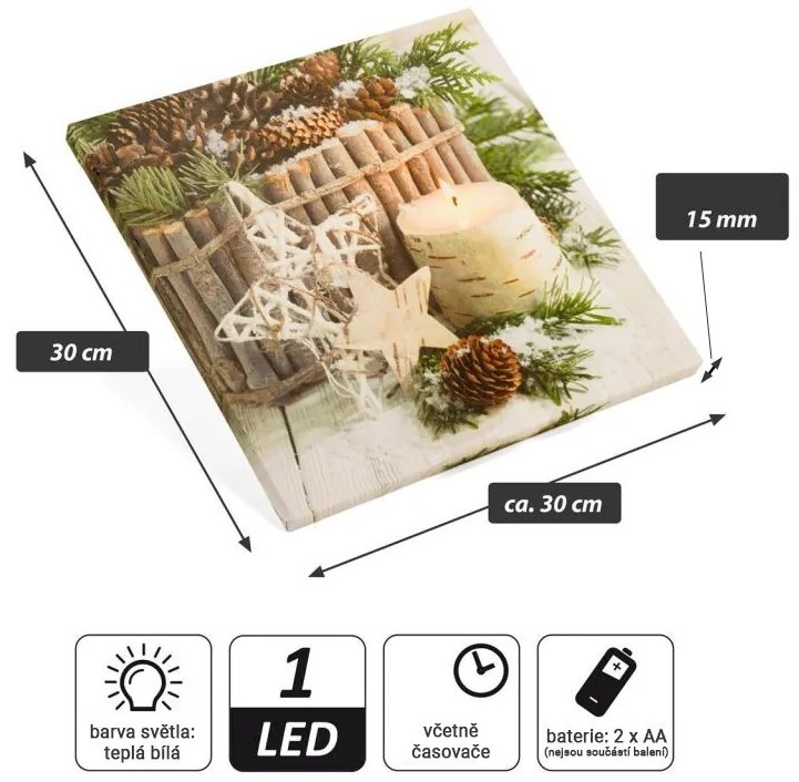 Nexos 86704 Nástenná maľba zimné zátišie, 1 LED, 30 x 30 cm