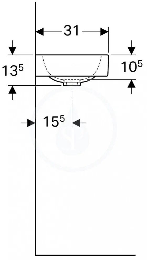 GEBERIT iCon závesné umývadielko s otvorom vpravo, bez prepadu, s odkladacou plochou, 530 x 310 mm, biela, 124053000