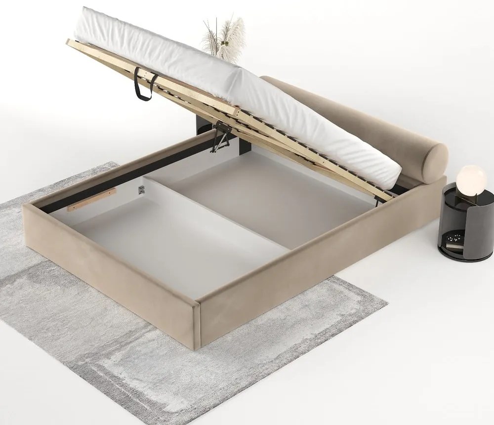 Svetlohnedá čalúnená dvojlôžková posteľ s úložným priestorom s roštom 140x200 cm Solvo – Maison de Rêve