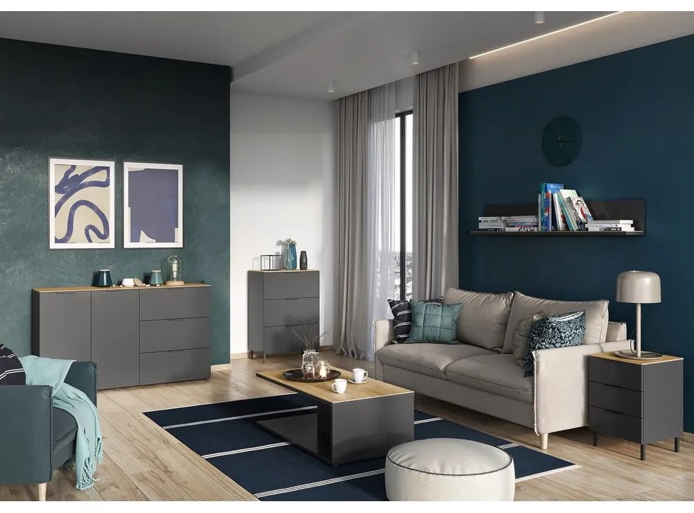 Sivá vysoká komoda v dekore duba 109x146 cm California - Germania