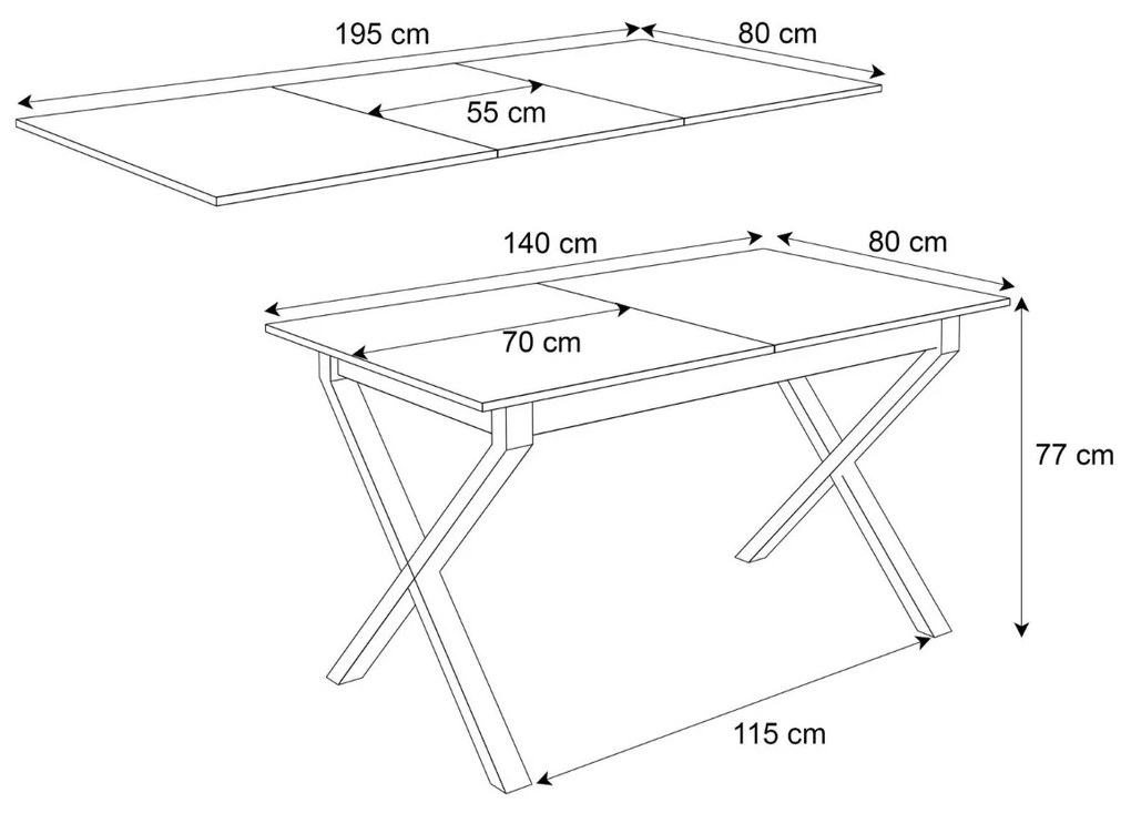 ROZKLADACÍ JEDÁLENSKÝ STÔL DANILO BIELY + ZLATÉ X NOHY 140 / 195 cm