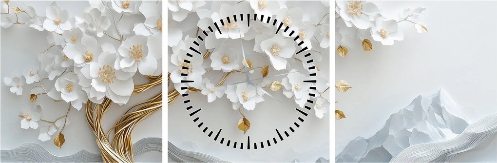 Obraz – 3D elegantný strom života (s hodinami) (90x30 cm)