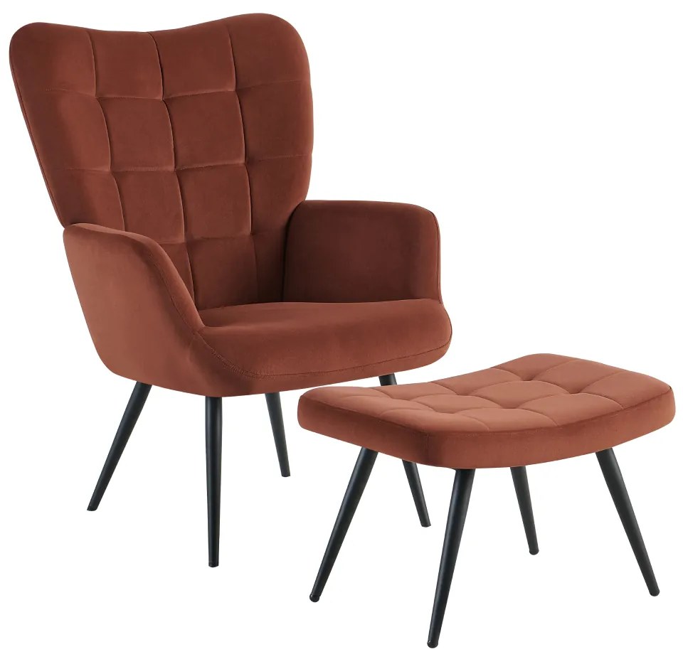 Kreslo s podnožou, hnedá Velvet látka/čierna, HABEN