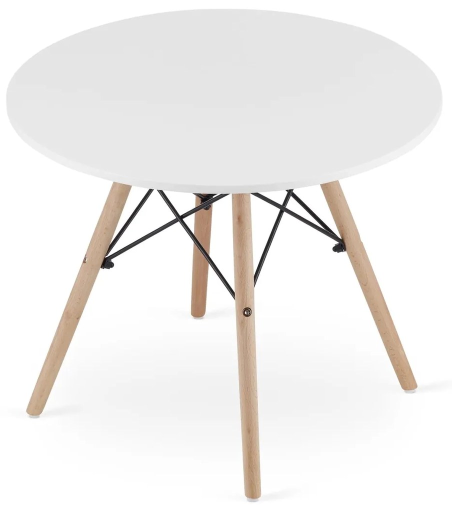 LEOBERT Moderný škandinávsky konferenčný stolík, biela okrúhla doska, 60 cm