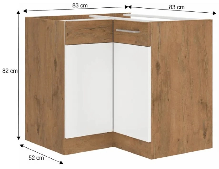 Dolná rohová kuchynská skrinka DN 1F BB Velaga (biely lesk + dub lancelot). Vlastná spoľahlivá doprava až k Vám domov. 1015507