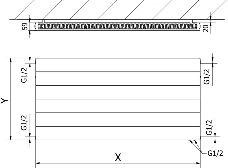 Mexen, Mexen Line CVL11 panelový radiátor 600 x 500 mm, spodné pripojenie, 392 W, biely - W611L-060-050-00