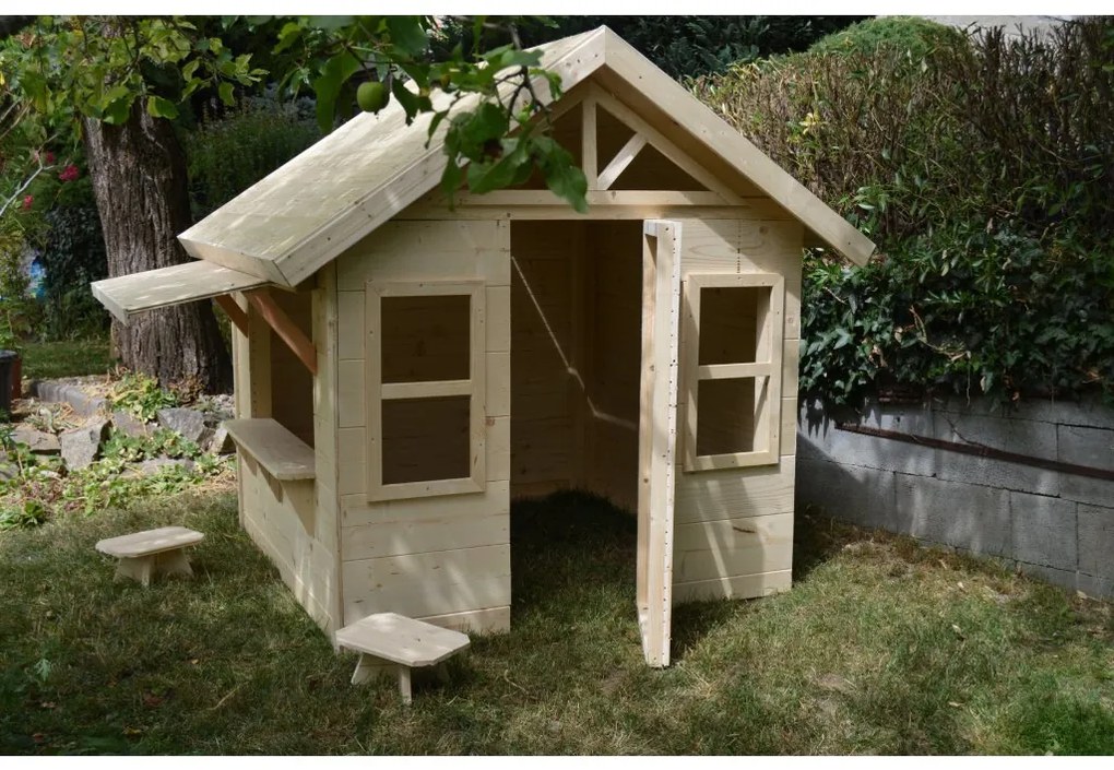 Detský drevený domček TOYSHOP s pultíkom (1,7 × 1,8 m)