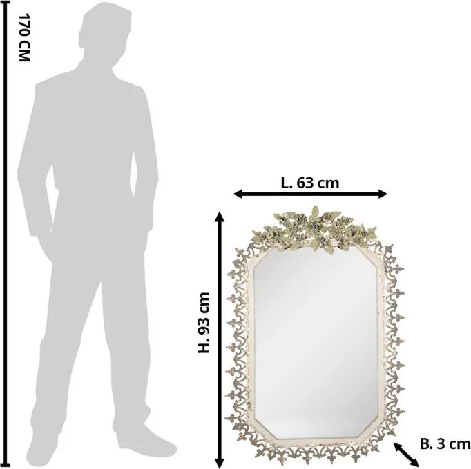 Šedobéžové anik nástenné zrkadlo s ozdobnými kvetmi Viloé - 63*3*93 cm