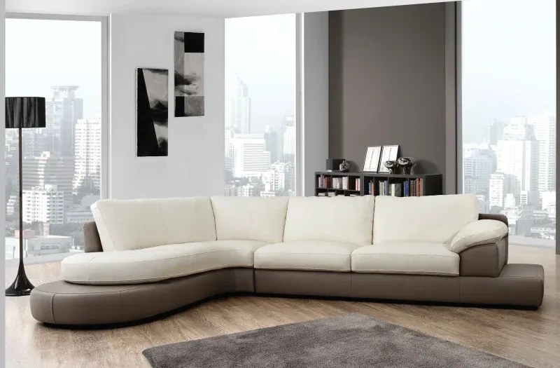 Kožená sedacia súprava CAPUCINE rohová, ľavá, biela (bianco 309) / sv. hnedá (tortora 312)