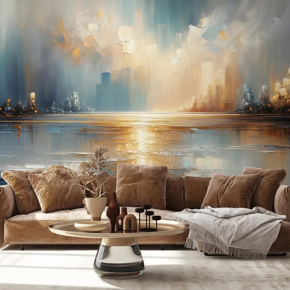 Samolepiaca tapeta abstraktná mestská krajina v teplých tónoch