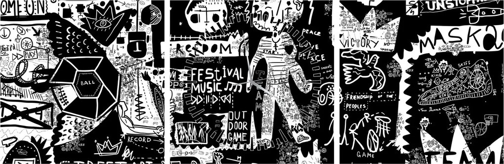 Obraz - Graffiti (s hodinami) (90x30 cm)