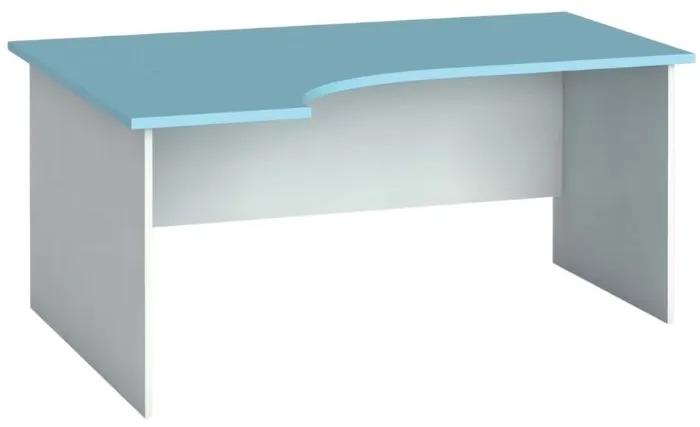 Ergonomický kancelársky pracovný stôl 160 x 120 cm, biela/azúrová, ľavý
