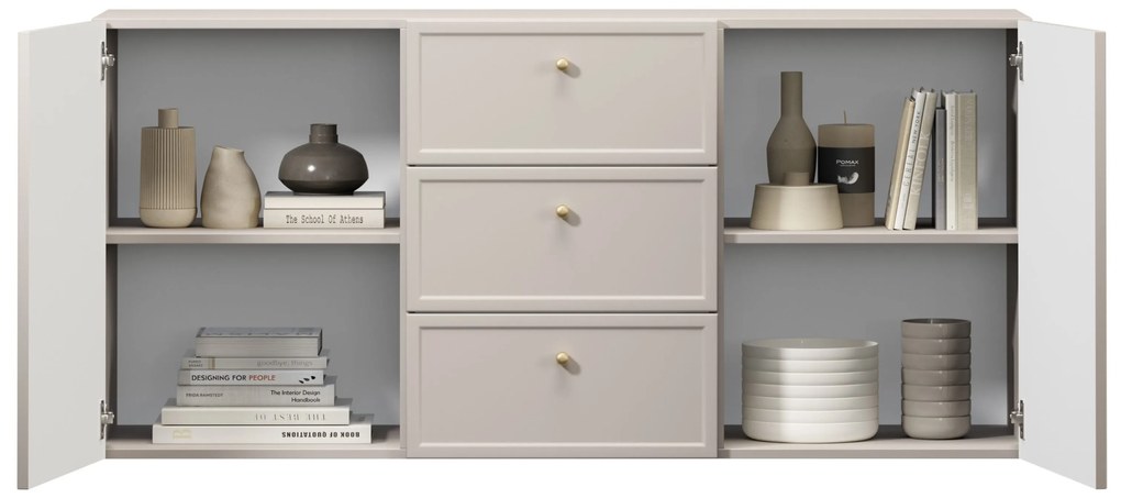 Závesná komoda Lorini 150 cm - kašmírová / zlaté úchytky G