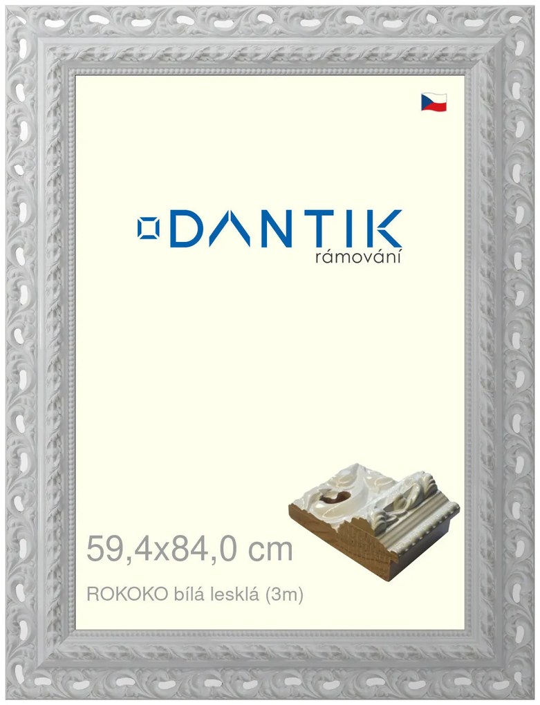 DANTIK rám na obraz 59,4x84 | ROKOKO bílá lesklá (Plexi Čiré)