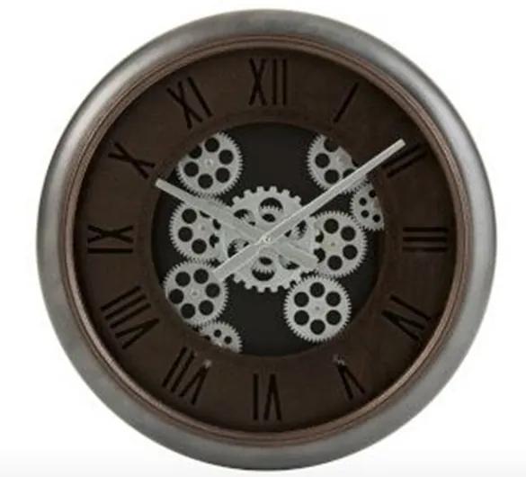 Nástenné hodiny so strieborným rámom a ozubenými kolieskami Jessamond - Ø 52 * 7,5 cm
