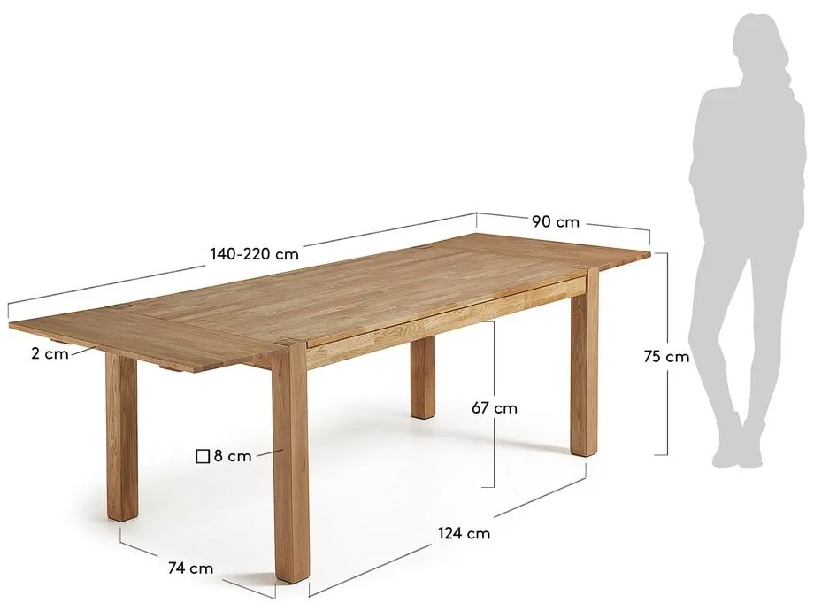 Jedálenský rozkladací stôl z dubového dreva Kave Home, 140 x 90 cm