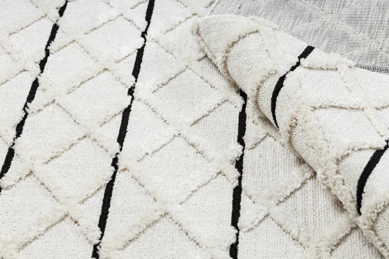 Koberec SEVILLA Y611A mreža, diamanty hnedý / biely, Maroko, Shaggy