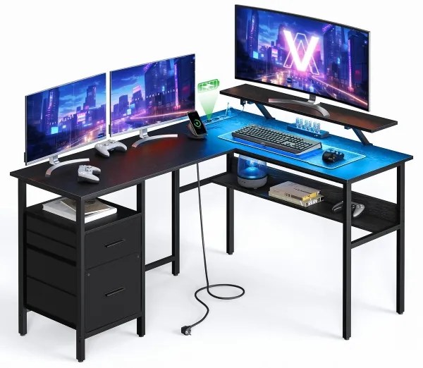 Písací stôl s podsvietením SOLEA-X hnedá/čierna