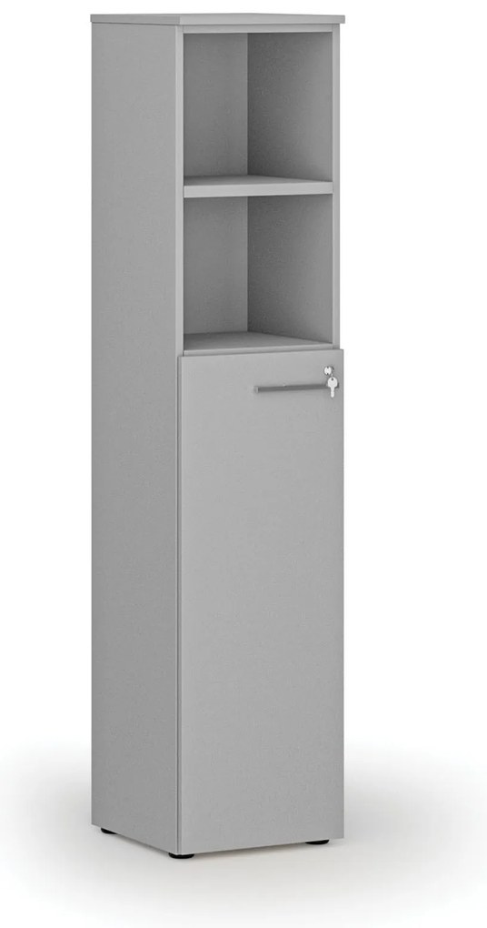 Kombinovaná kancelárska skriňa PRIMO GRAY, dvere na 3 poschodia, 400 x 420 x 1781 mm, sivá