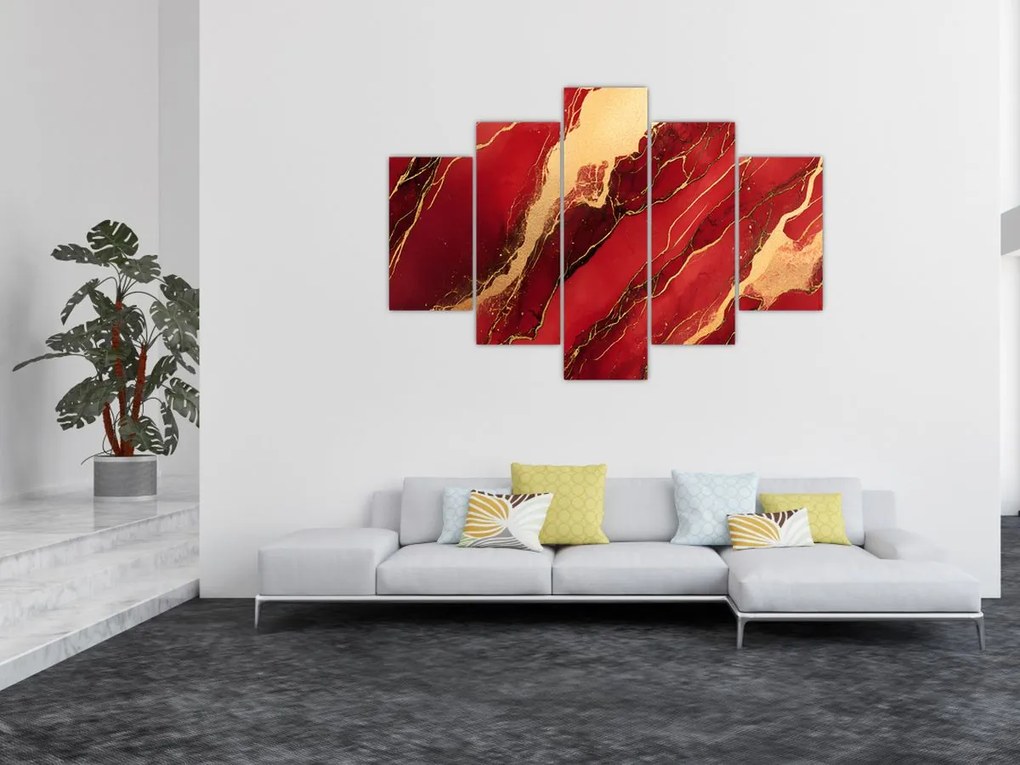Obraz - Červeno-zlatý mramor (150x105 cm)