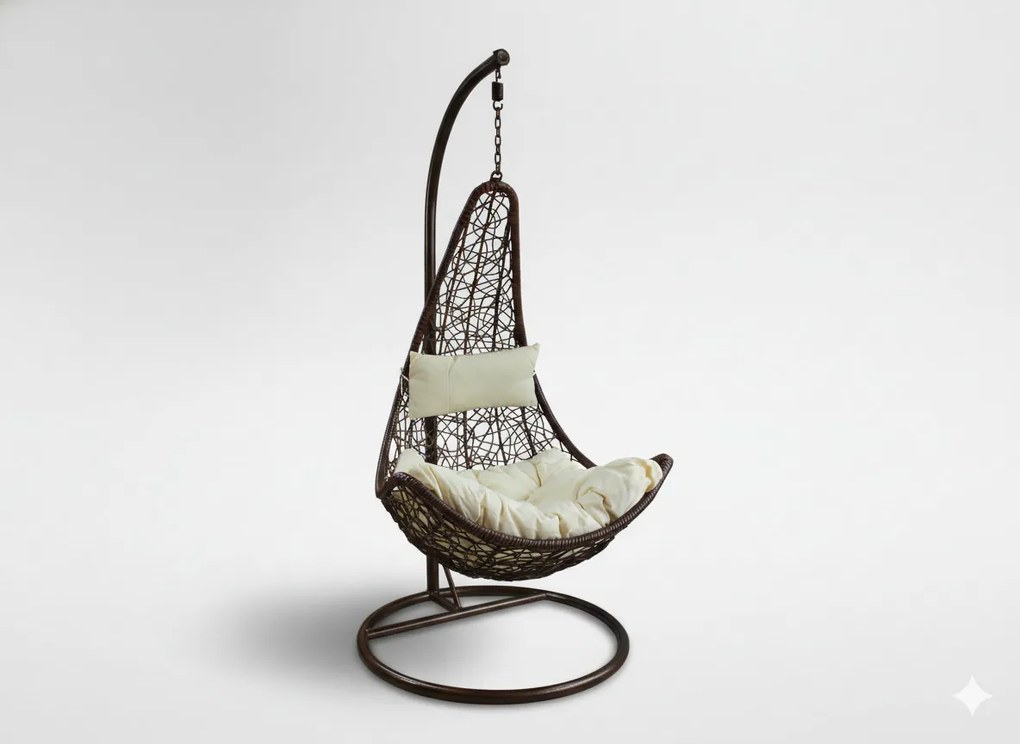 Garden Line ZÁVESNÁ STOLIČKA, TMAVO HNEDÁ, VANKÚŠ – KRÉMOVÁ, RÁM – TMAVO HNEDÁ, POLOVICA