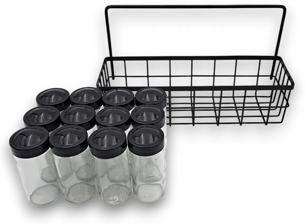 Sada 12 kusov koreničiek BLACK 80ml v čiernom kovovom košíku