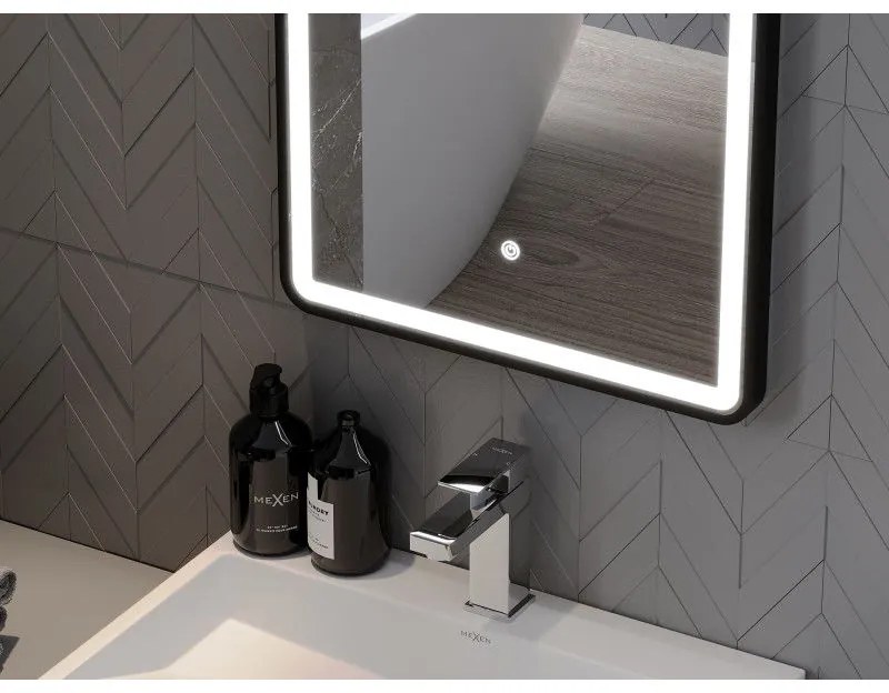 Mexen Coro, LED kúpeľňové zrkadlo s podsvietením a čiernym rámom 45x120 cm, 6000K, ochrana proti zahmlievaniu, 9817-045-120-611-70