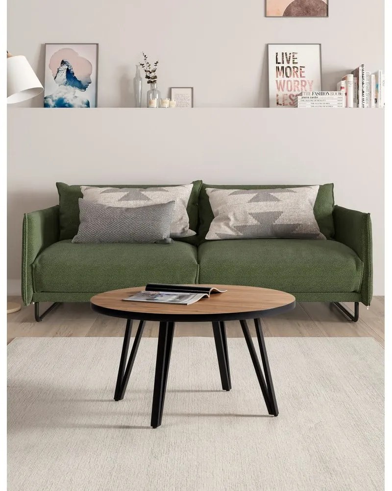 Okrúhly konferenčný stolík v čiernej a prírodnej farbe s doskou v dubovom dekore ø 80 cm Sindi – Marckeric