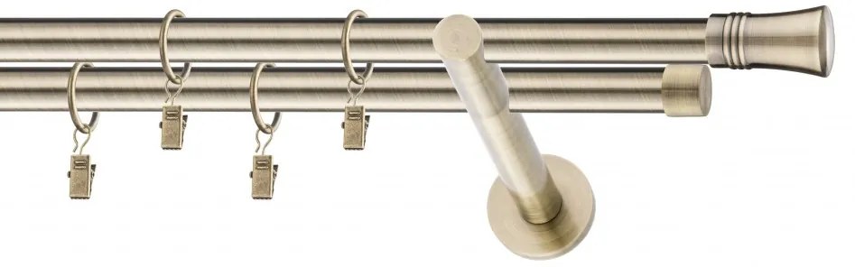 Dekorstudio Mosadzná dvojradová garniža CAPRI 19mm Dĺžka: 160cm, Typ uchytenia: Držiak dvojitý modern, Typ príslušenstva: Bez príslušenstva