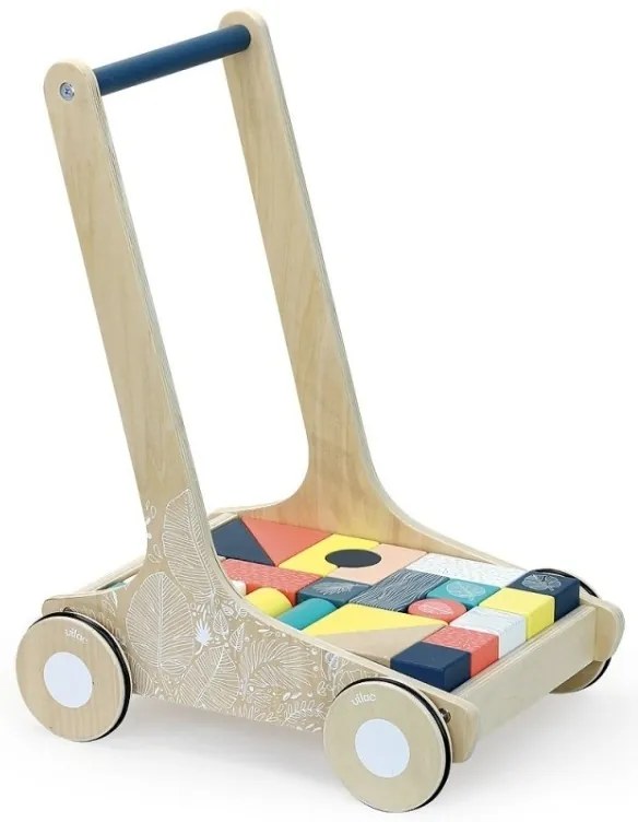 Vilac Drevený vozík s farebnými kockami