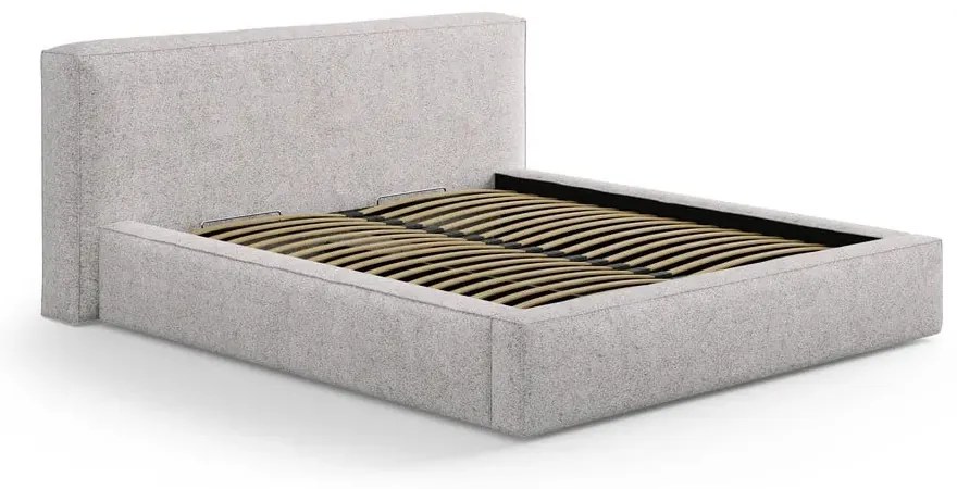 Béžová čalúnená dvojlôžková posteľ s úložným priestorom s roštom 200x200 cm Simon Olivia – Micadoni
