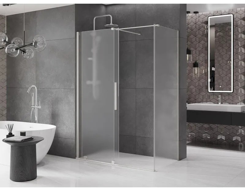 Mexen Velar, sprchový kút s posuvnými dverami 160 x 70 cm, 8mm sklo námraza, brúsená oceľ, 871-160-070-31-97