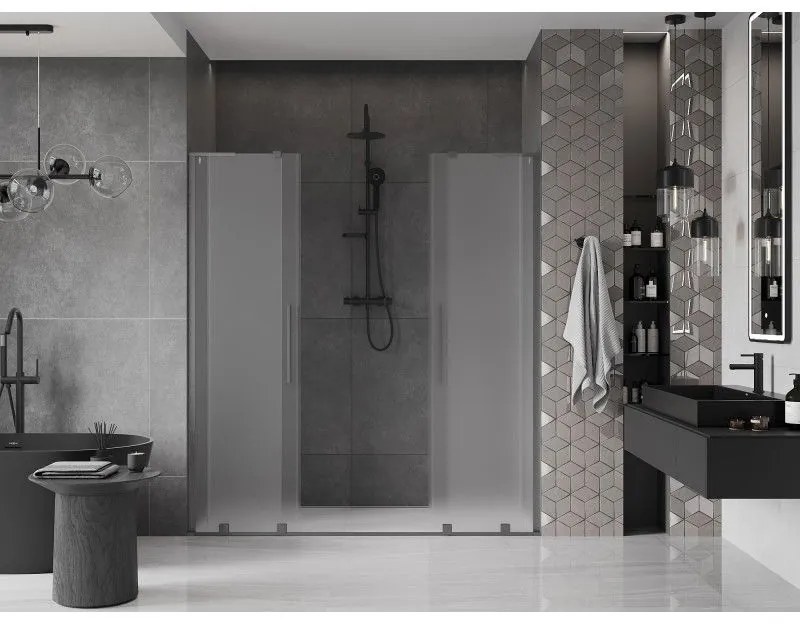 Mexen Velar L Duo, posuvné sprchové dvere do otvoru 200 cm, 8mm sklo námraza, grafit brúsený, 871-200-003-32-66