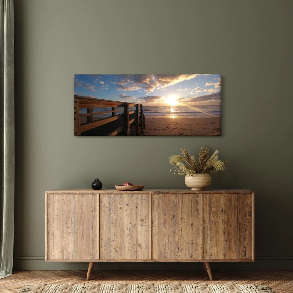 Obraz móla, pláže a more (120x50 cm)
