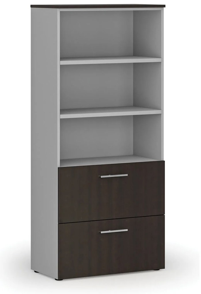 Skriňa so zásuvkami pre závesné zložky PRIMO GRAY, 800 x 420 x 1781 mm, sivá/wenge