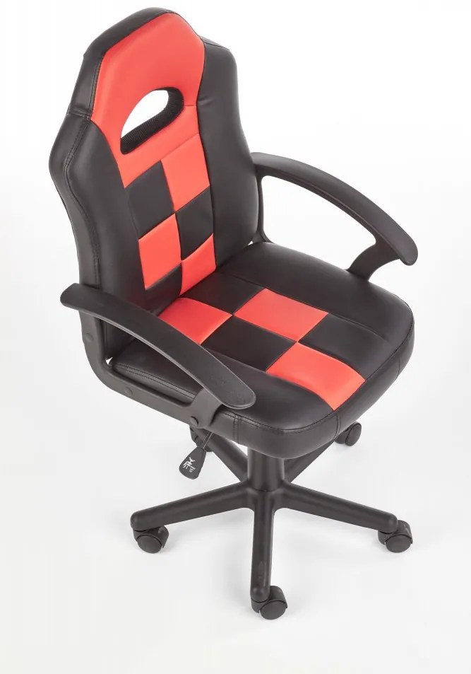 Detská herná stolička na kolieskach STORM – ekokoža, čierna / červená