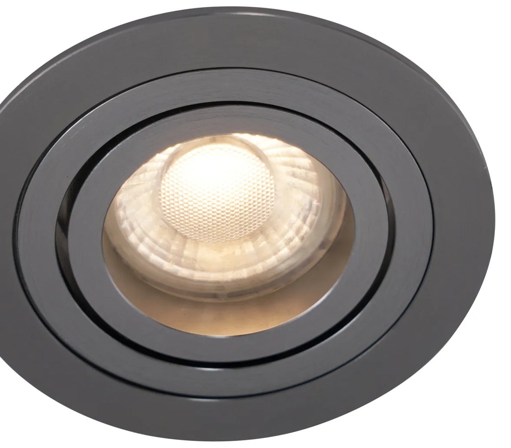 Sada 6 moderných zapustených bodových svetiel Gunmetal GU10 50 mm okrúhle, naklápacie - Rondoo