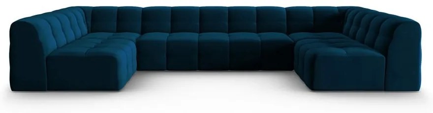 Tmavomodrá zamatová rohová pohovka (do "U") Kendal - Micadoni Home