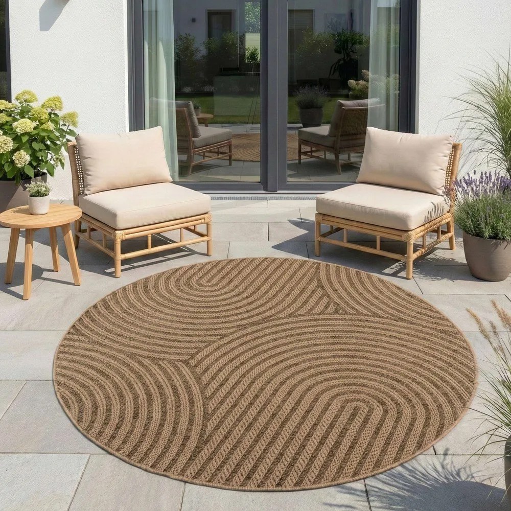 Hnedý okrúhly vnútorný a vonkajší koberec ø 160 cm Timber 1401 – Ayyildiz Carpets