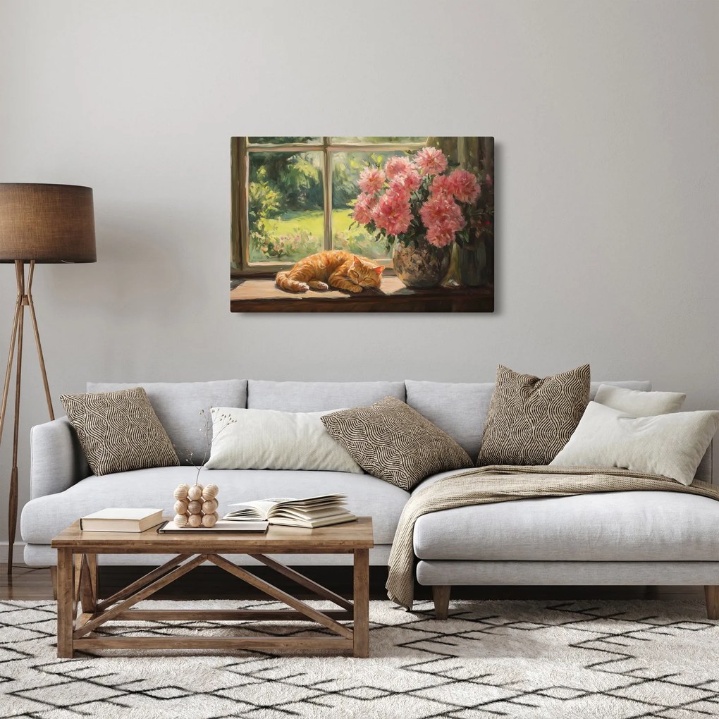 Obraz - Mačka na okne (90x60 cm)