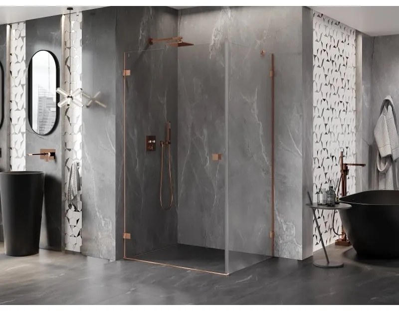 Mexen Lunar-B, výklopný sprchový kút ľavý 85 x 70 cm, 8mm číre sklo, profil medená matná, 832-085-070-65-00-L