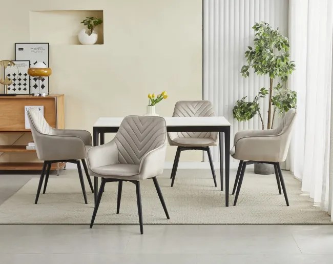 Set dvoch jedálenských otočných stoličiek NANA360 zamatové, tmavobéžové (čierne nohy) 2 ks