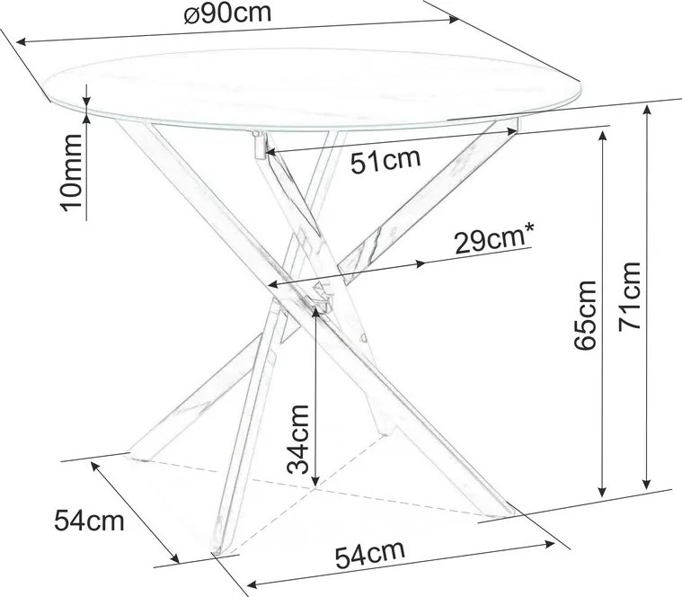 Jedálenský stôl Alix (sklo + zlatá) (pre 4 osoby). Akcia -6%. Vlastná spoľahlivá doprava až k Vám domov. 1049855
