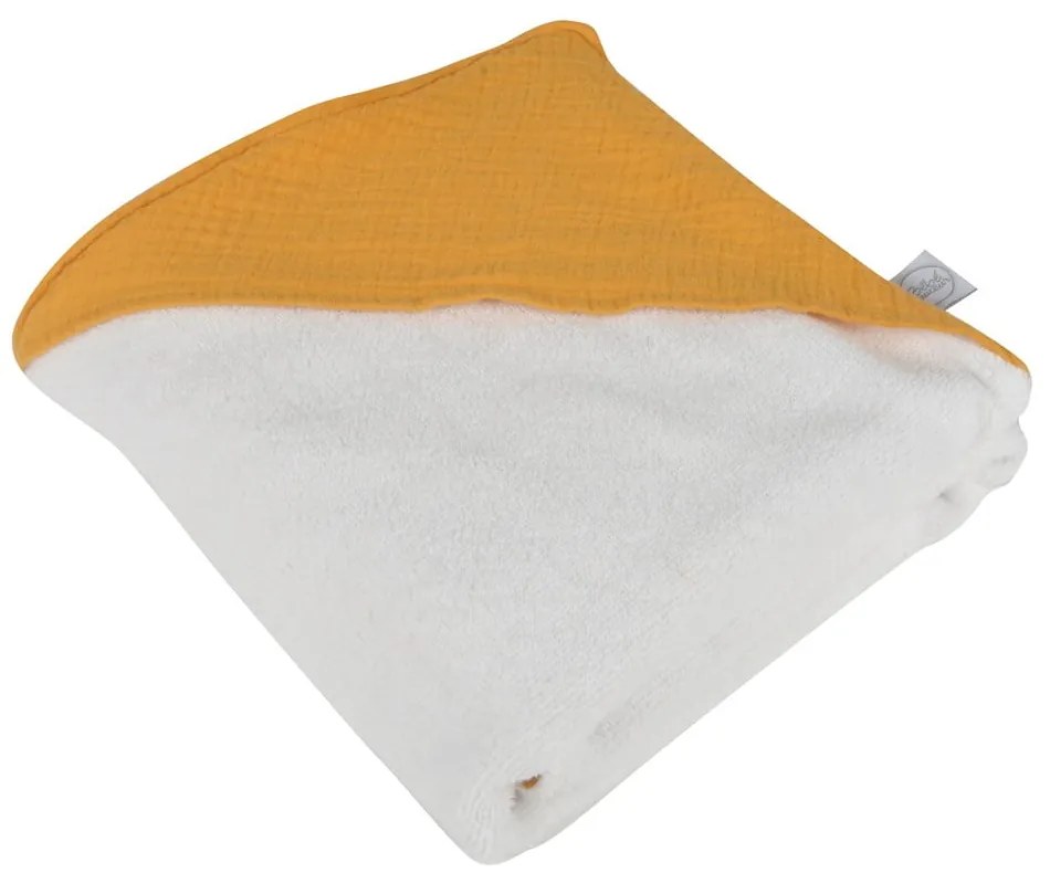 Žltá mušelínová detská osuška s kapucňou 75x75 cm – Bébé Douceur