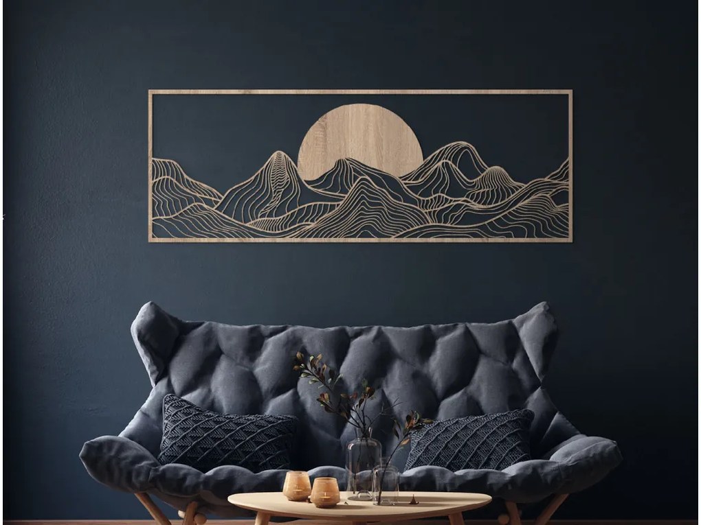 drevko Široký obraz Západ slnka za horami Rozmer obrazu: 32 x 89 cm, Farba dekorácie: Čierna