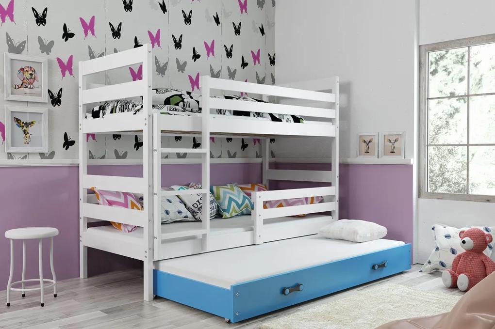 Detská poschodová posteľ s prístelkou ERYK 3 | biela Farba: biela / modrá, Rozmer.: 190 x 80 cm