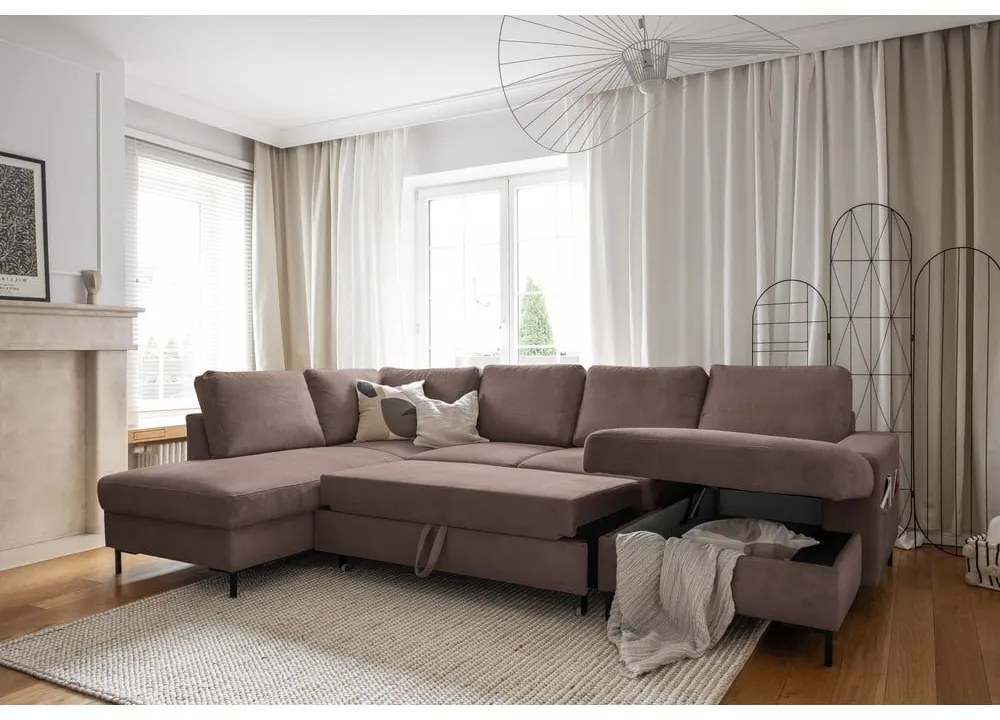 Hnedá menčestrová rozkladacia rohová pohovka (ľavý roh) Lofty Lilly – Miuform