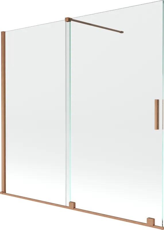 Mexen Velar vaňová zástena dvojkrídlová Posuvný 170 x 150 cm, Priehľadné, kefovaná meď - 896-170-000-01-65